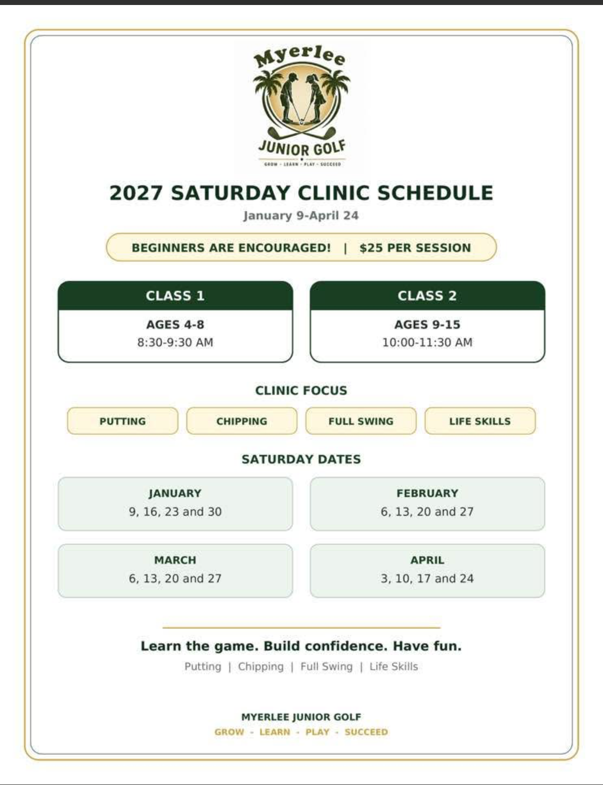 JR GOLF JANUARY CLINICS